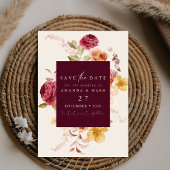 Romantic Deep Burgundy Floral Save the date  Kaart