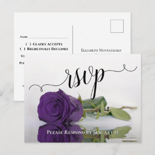 Romantic Deep Paars Reflecterende Roos Wedding RSV Briefkaart