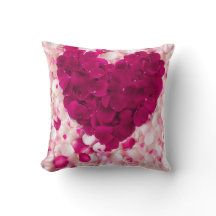 Romantic Deep Pink Rose Petal Heart Throw Pillow