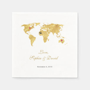 Romantic Destination Wedding Gold Wereldkaart Servet