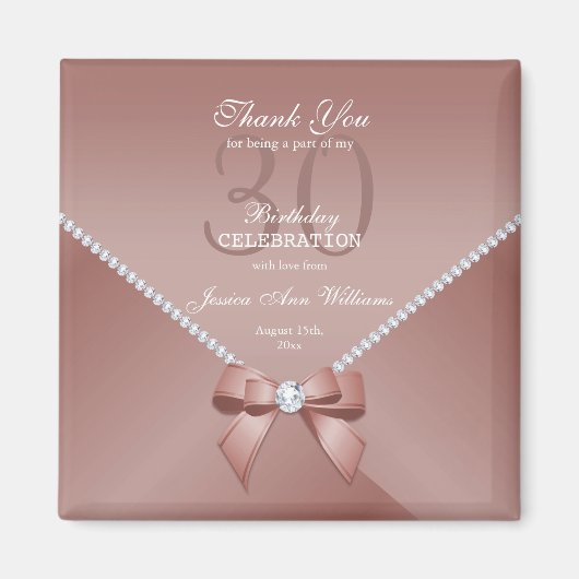 Romantic Diamonds & Roze Bow 30th Birthday Magnet Magneet (Voorkant)