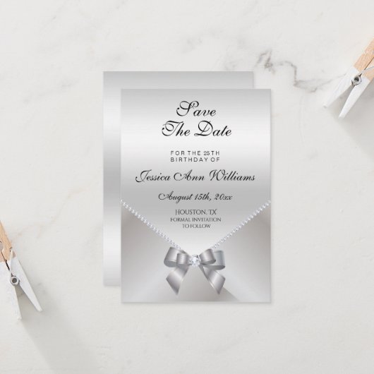 Romantic Diamonds & Silver Bow 25th Save the Date (Voorkant / Achterkant in situ)