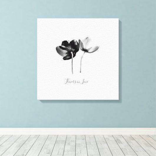 Romantic Dream Flowers – Mono Botanical Fantasy Canvas Afdruk (Insitu (Houten vloer))