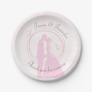 Romantic Droy Pink Wedding Couple Paper Borden Papieren Bordje