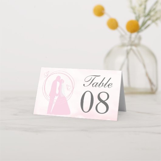 Romantic Droy Pink Wedding Couple Place Card (Voorkant)