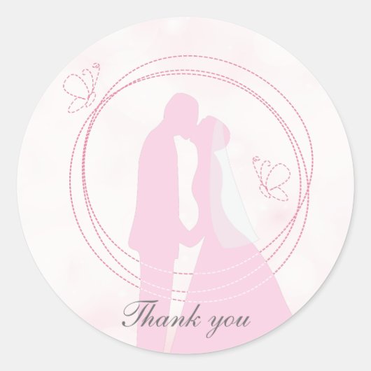 Romantic Droy Pink Wedding Couple Ronde Sticker (Voorkant)