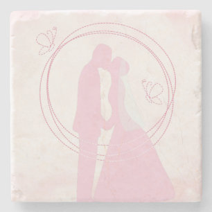Romantic Droy Pink Wedding Couple Stenen Onderzetter