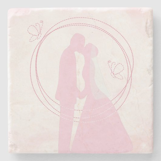 Romantic Droy Pink Wedding Couple Stenen Onderzetter (Voorkant)