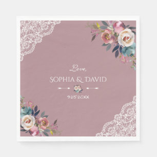 Romantic Dusty Blue Dusty Roos Flowers Weddenschap Servet