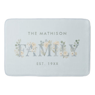 Romantic Dusty Blue Floral Family Monogram Badmat