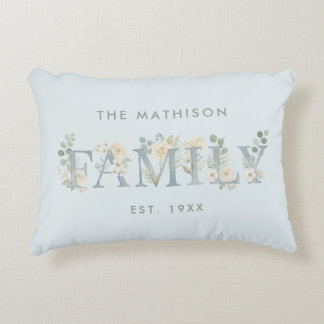 Romantic Dusty Blue Floral Family Monogram MH26 Accent Kussen
