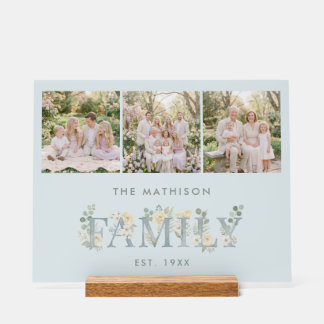 Romantic Dusty Blue Floral Family Monogram MH26 Acryl Bord