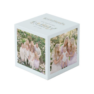 Romantic Dusty Blue Floral Family Monogram MH26 Kubus