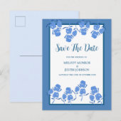 Romantic Dusty Blue Floral slaat de datum op Aankondigingskaart (Voorkant / Achterkant)