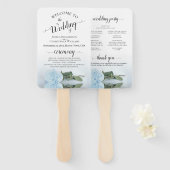 Romantic Dusty Blue Roos Elegant Wedding Programme Handwaaier (Voorkant en achterkant)