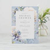 Romantic Dusty Blue White Floral Bridal Shower Kaart (Staand voorkant)
