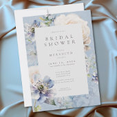 Romantic Dusty Blue White Floral Bridal Shower Kaart