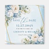 Romantic Dusty Blue White Peonies Save the Date Magneet (Voorkant)
