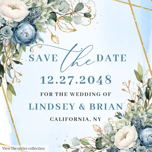 Romantic Dusty Blue White Peonies Save the Date Magneet