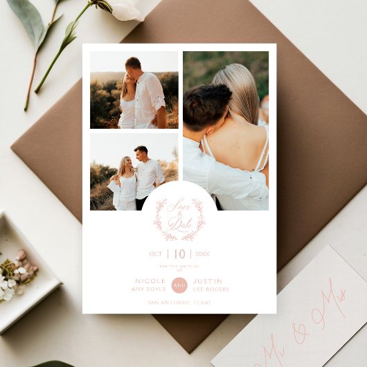 Romantic Dusty Pink Botanical Branches 3 Foto's Save The Date