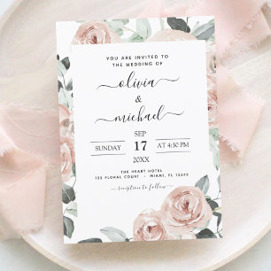 Romantic Dusty Pink Floral Wedding Kaart