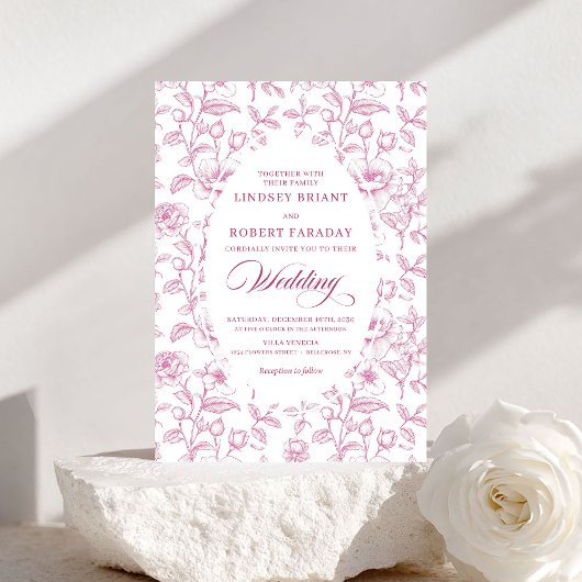 Romantic Dusty Pink Roses Pattern Wedding Invite Kaart