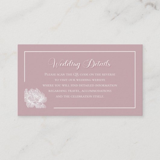Romantic Dusty Pink White Floral QR code Informatiekaartje (Voorkant)