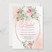 Romantic Dusty Rose Floral Bridal Shower Invite Kaart (Voorkant)