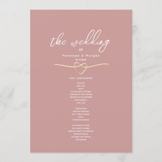 Romantic Dusty Rose Wedding Program Programma (Voorkant)