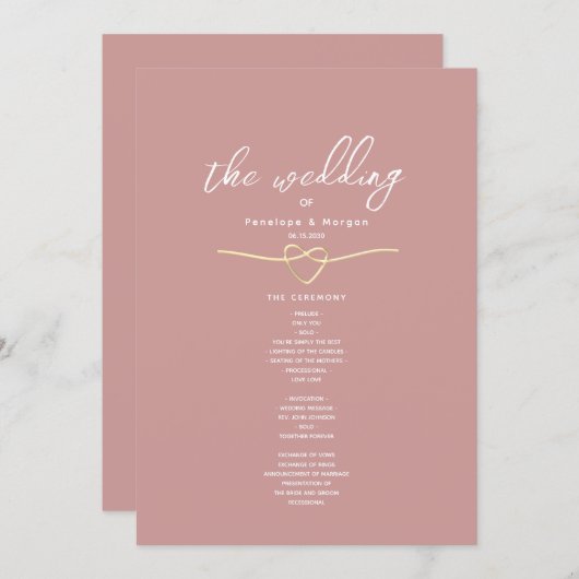 Romantic Dusty Rose Wedding Program Programma (Voorkant / Achterkant)