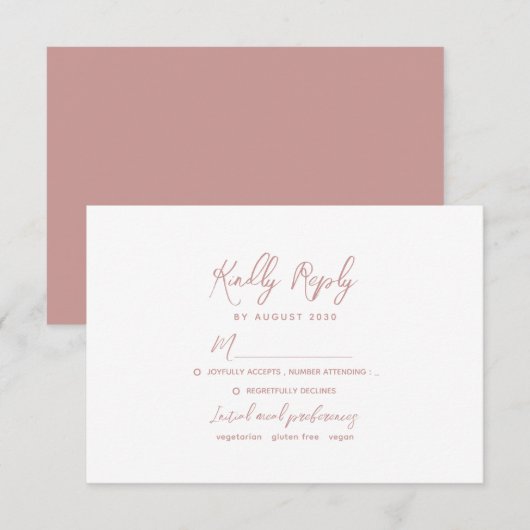 Romantic Dusty Rose Wedding RSVP Kaartje (Voorkant / Achterkant)