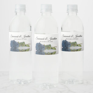 Romantic Dusty Steel Blue Roos Elegant Wedding Waterfles Etiket