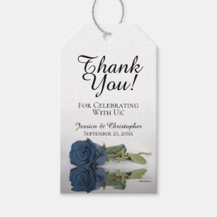 Romantic Dusty Steel Blue Roos Weddenschap Cadeaulabel