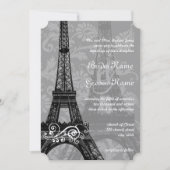 Romantic Eiffel Tower Damask Wedding Kaart (Voorkant)