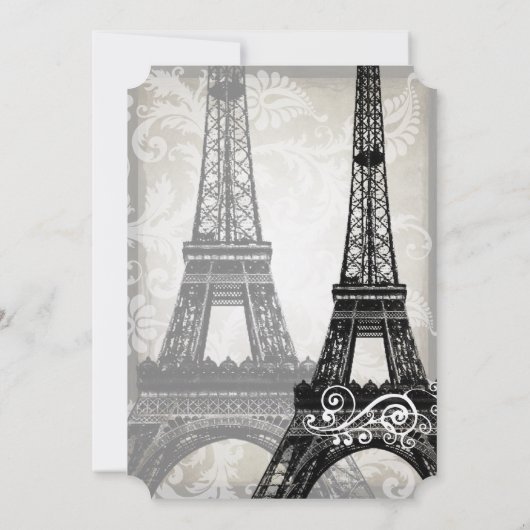 Romantic Eiffel Tower Shadows Damask Wedding Kaart (Achterkant)
