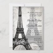 Romantic Eiffel Tower Shadows Damask Wedding Kaart (Voorkant)