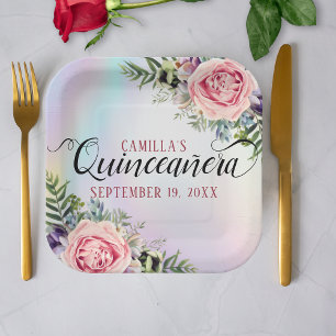 Romantic Elegant Charming Floral Quinceañera Papieren Bordje