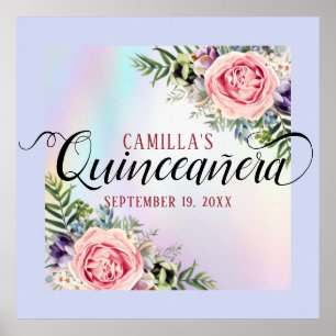 Romantic Elegant Charming Floral Quinceañera Poster