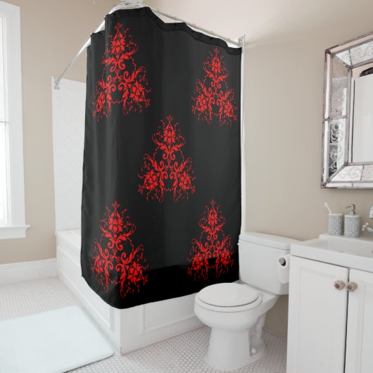 Romantic, Elegant  Damask Red Gothic Douchegordijn (In situ)