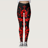 Romantic, Elegant Damask Red Gothic Leggings (Voorkant)