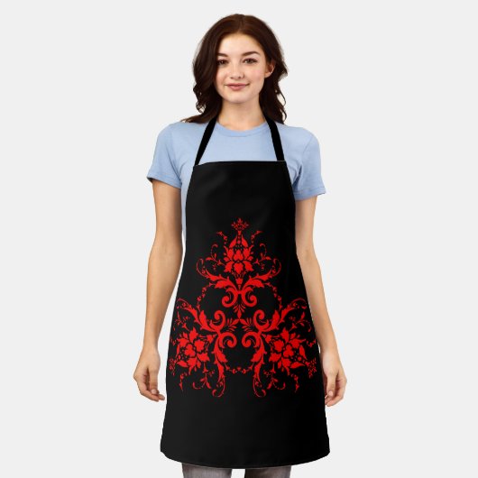 Romantic, Elegant Damask Red Gothic Schort (Gedragen)