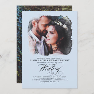Romantic Elegant Dusty Blue 2 Photos Wedding Kaart