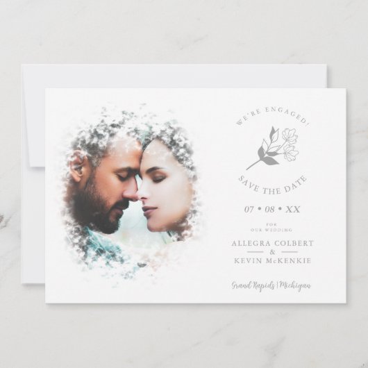 Romantic Elegant Overlay Misty Effect Photo  Save The Date (Voorkant)