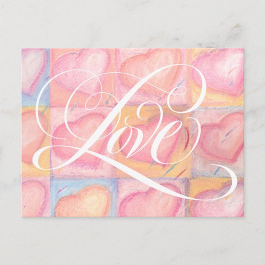 Romantic Elegant Pink Pastel Love Heart Lettering Briefkaart (Voorkant)