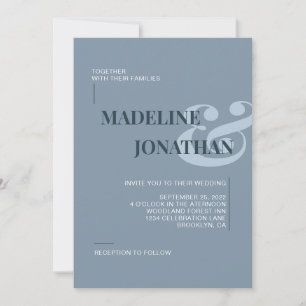 Romantic Elegant Plain Dusty Blue Wedding Kaart