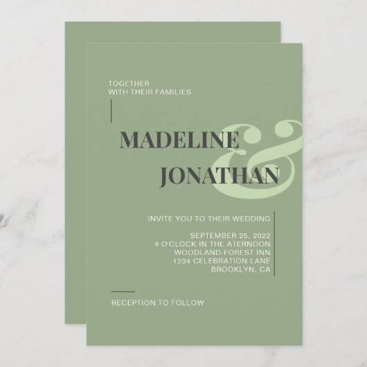 Romantic Elegant Plain Sage Green Wedding Kaart (Voorkant / Achterkant)