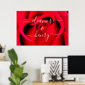 Romantic Elegant Red Rose Couple Names Script Poster (Thuiskantoor)