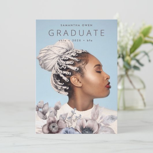 Romantic Elegant Waterverf Floral University Afstu Aankondiging (Staand voorkant)