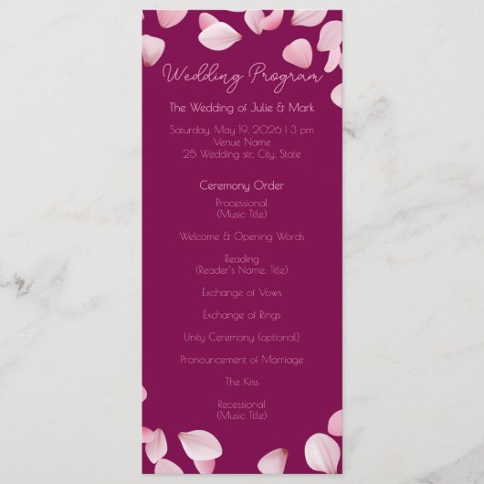Romantic Elegant Wedding Ceremony Program Programma (Voorkant)