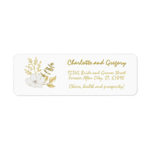 Romantic Elegant White Gold Floral Return Address Etiket